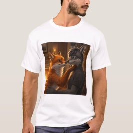 Fireside Tenderness: A Fox and Varg Embrace T Shirt