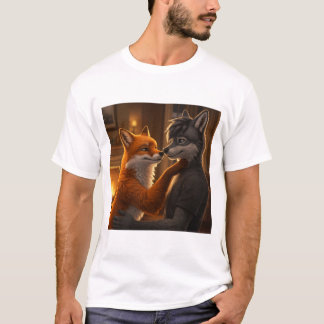Fireside Tenderness: A Fox and Varg Embrace T Shirt