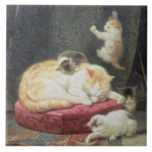 Firesidesalighet (olja på panel) kakelplatta (Framsidan)