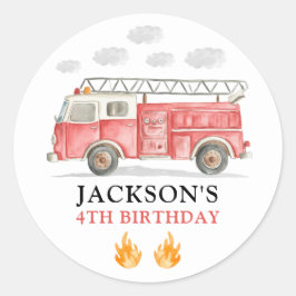Firetruck Calling All Firefigthers Boy Birthday Runt Klistermärke