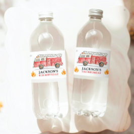 Firetruck Calling All Firefigthers Boy Birthday Vattenflaskor Etikett