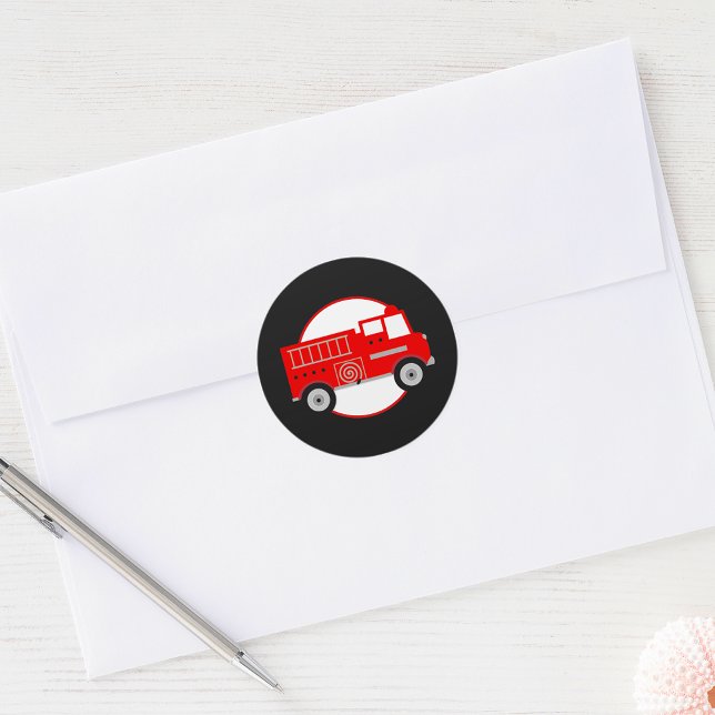 Firetruck Festa Runda Klistermärken (Firetruck Party Round Stickers Fire Truck Favor Sticker Envelope Seals)