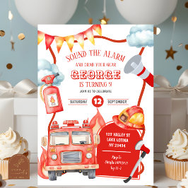 Firetruck Kid's Födelsedag Inbjudningar