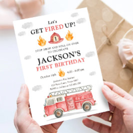 Firetruck Let's Get Fired Up Boy First Birthday Inbjudningar