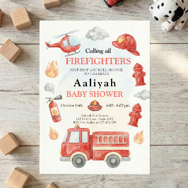 firetruck party firefighter vehicle baby shower inbjudningar