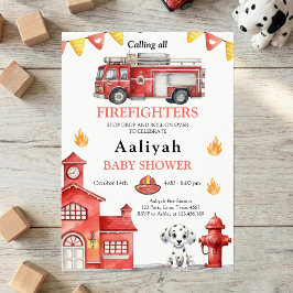 firetruck party firefighter vehicle baby shower inbjudningar