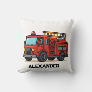 Firetruck personalised name kids throw pillow kudde