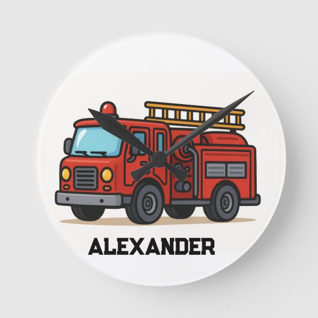 Firetruck personalised name wall clock rund klocka (Framsida)