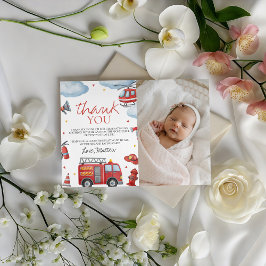 Firetruck Photo Thank You Card Inbjudningar
