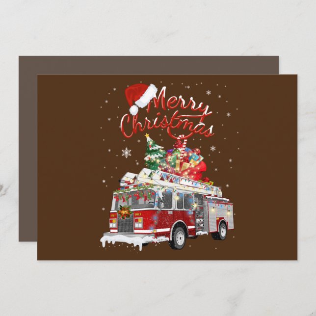 Firetruck Santa Sleigh Fireman Christmas Firefight Inbjudningar (Fram/baksida)