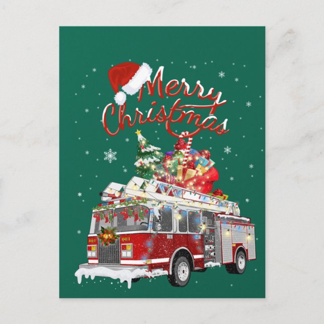 Firetruck Santa Sleigh Fireman Christmas Firefight Vykort (Framsida)