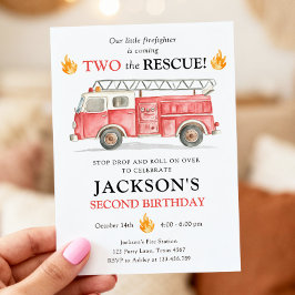 Firetruck Two the Rescue Boy Second Birthday Inbjudningar