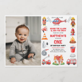 Firetrucks Boy 1st Birthday | Cute Little party In Inbjudningar