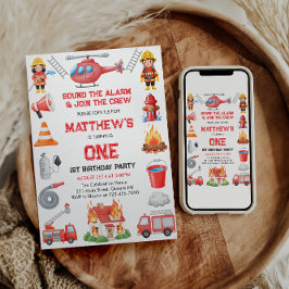 Firetrucks Boy 1st Birthday | Cute Little party Inbjudningar