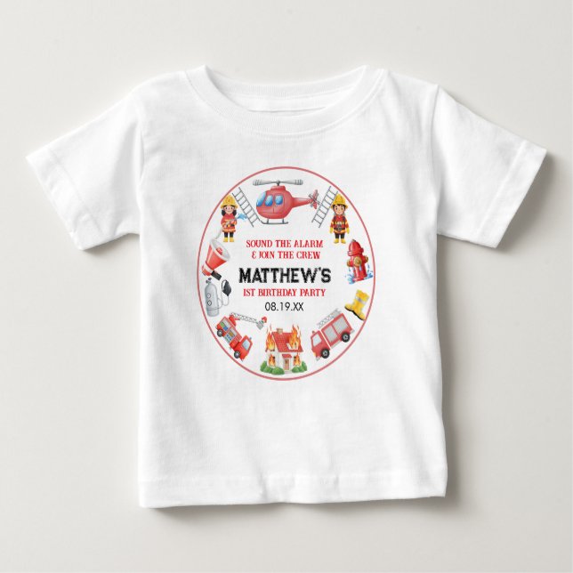 Firetrucks Boy 1st Birthday | Cute Little party T Shirt (Framsida)
