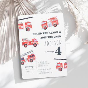 Firetrucks Boy 4e födelsedagen Inbjudningar