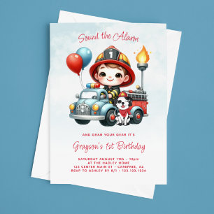 Firetruman Fireman Boy 1st Birthday Inbjudningar