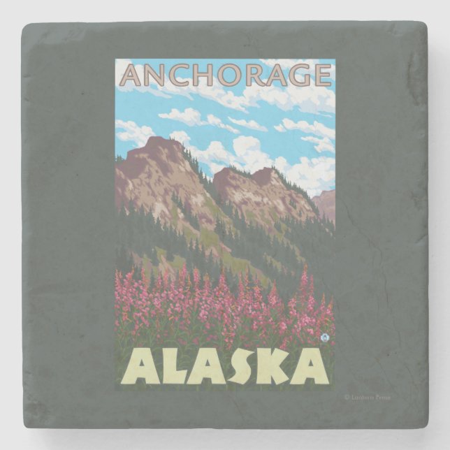 Fireweed & berg - ankring, Alaska Stenunderlägg (Framsidan)