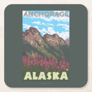 Fireweed & berg - ankring, Alaska Underlägg Papper Kvadrat