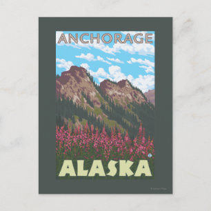 Fireweed & berg - ankring, Alaska Vykort