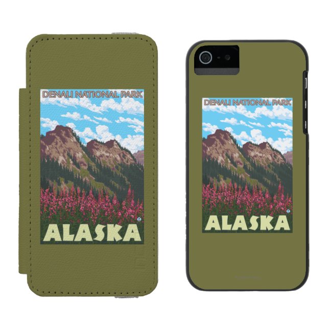 Fireweed & berg - Denali nationalpark, Incipio iPhone Wallet Skal (Sida vid Sida)