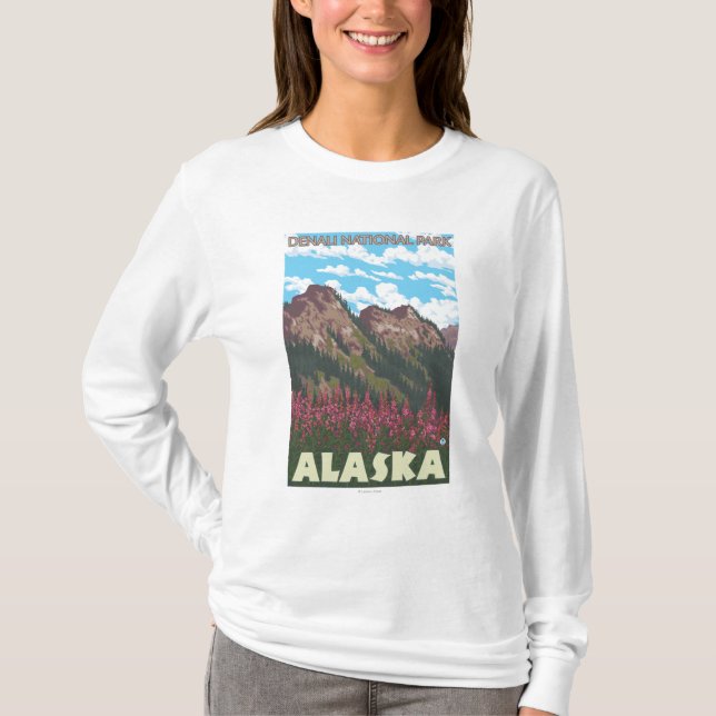 Fireweed & berg - Denali nationalpark, Tee (Framsida)