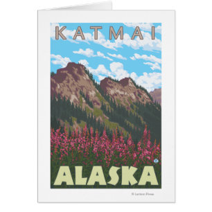 Fireweed & berg - Katmai, Alaska Hälsningskort