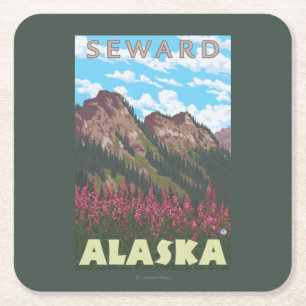 Fireweed & berg - Seward, Alaska Underlägg Papper Kvadrat