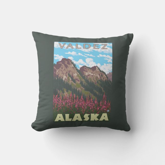 Fireweed & berg - Valdez, Alaska Kudde (Framsida)