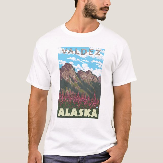 Fireweed & berg - Valdez, Alaska T Shirt (Framsida)