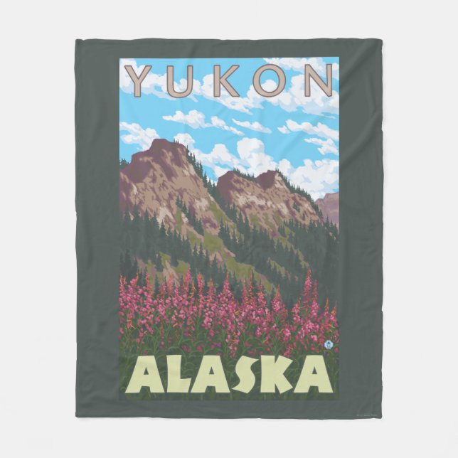 Fireweed & berg - Yukon, Alaska Fleecefilt (Framsidan)
