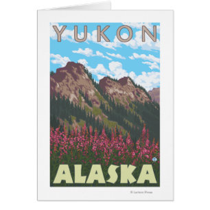 Fireweed & berg - Yukon, Alaska Hälsningskort