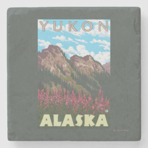 Fireweed & berg - Yukon, Alaska Underlägg Sten