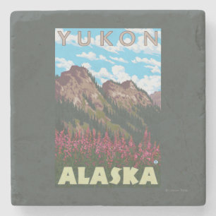 Fireweed & berg - Yukon, Alaska Underlägg Sten