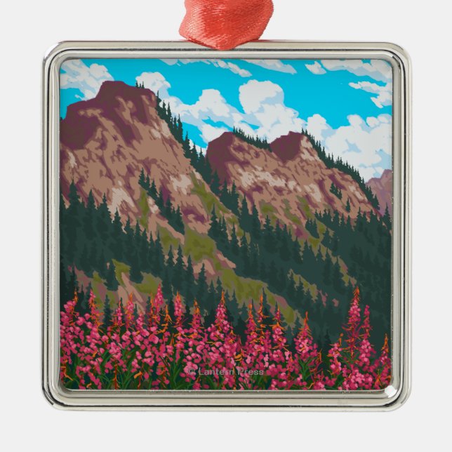 Fireweed med bergvintage resoraffischen julgransprydnad metall (Framsidan)