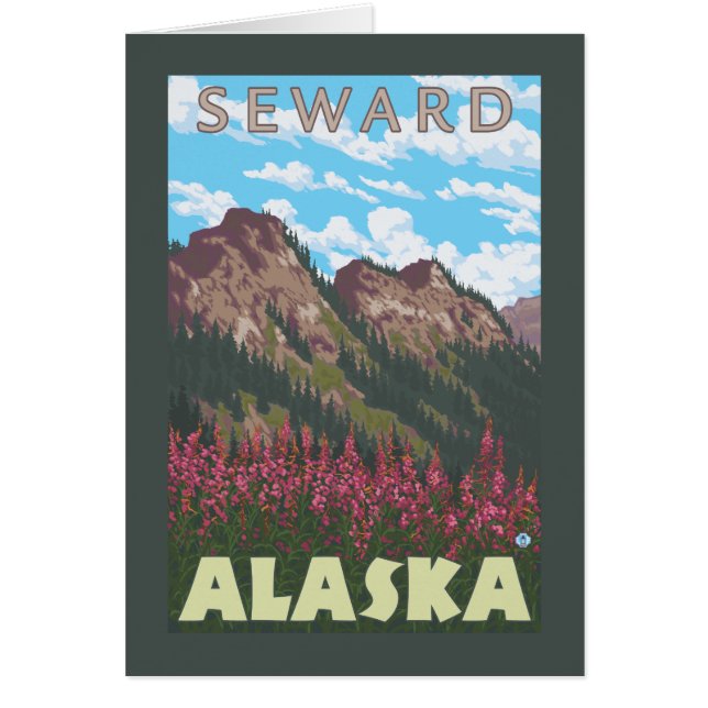 Fireweed & Mountain - Seward, Alaska Hälsningskort (Framsidan)