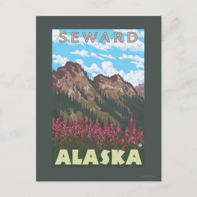 Fireweed & Mountain - Seward, Alaska Vykort (Framsida)