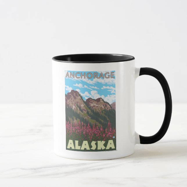 Fireweed & Mountains - Anchorage, Alaska Mugg (Höger)