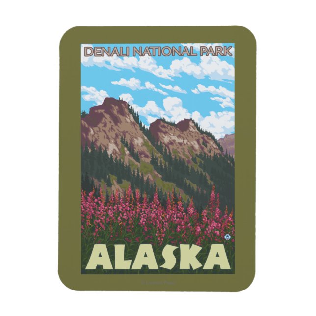 Fireweed & Mountains - Denali Nat'l Park Magnet (Vertikal)