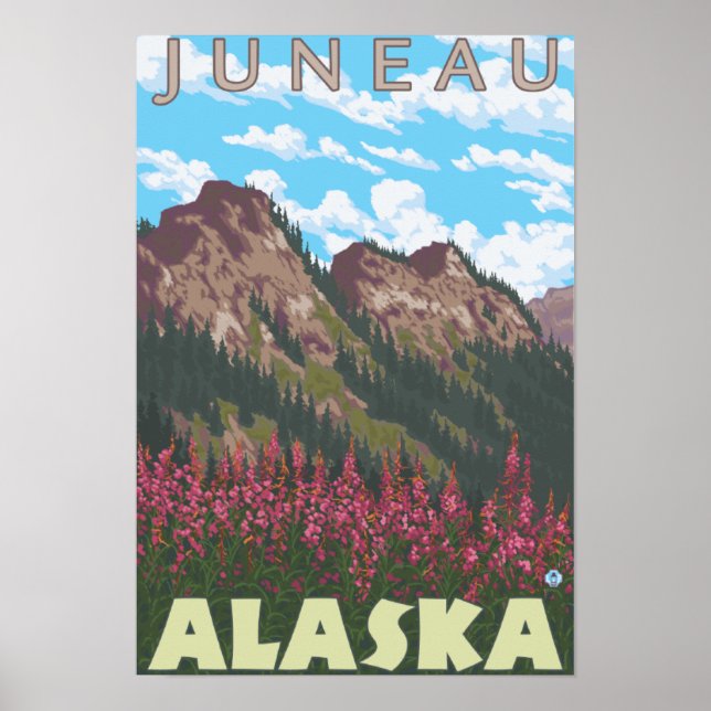 Fireweed & Mountains - Juneau, Alaska Poster (Framsidan)