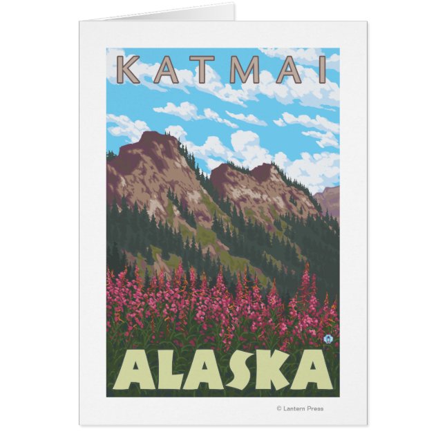 Fireweed & Mountains - Katmai, Alaska Hälsningskort (Framsidan)