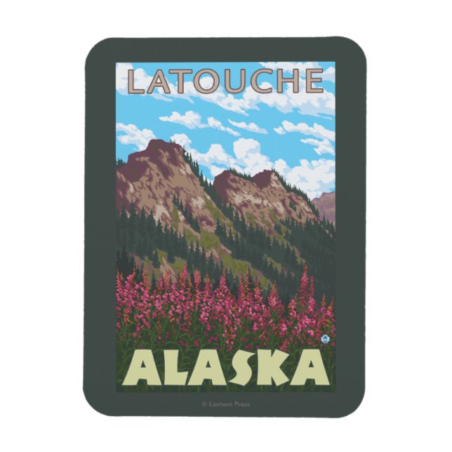 Fireweed & Mountains - Latouche, Alaska Magnet (Vertikal)