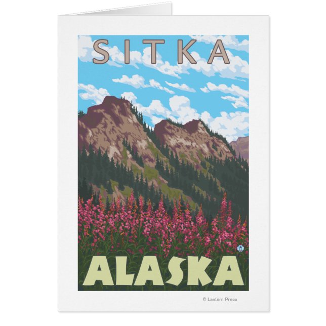 Fireweed & Mountains - Sitka, Alaska Hälsningskort (Framsidan)