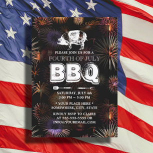 Fireworks 4:e Gris Roast BBQ Party Inbjudningar