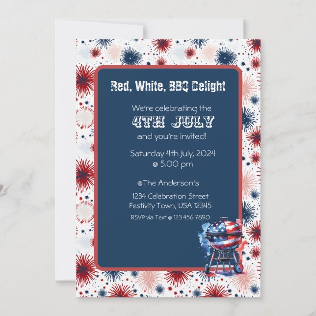 Fireworks 4:e juli BBQ-inbjudan Inbjudningar (Framsida)