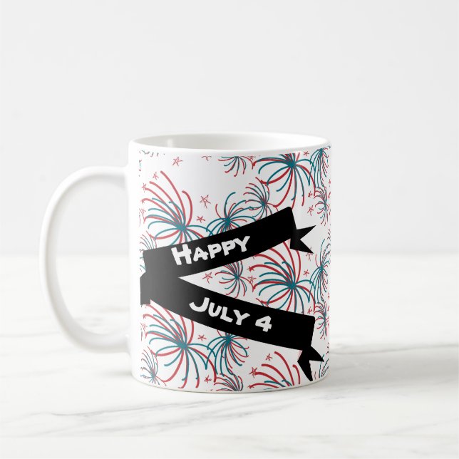 Fireworks 4:e juli Stars Doodles Banner Kaffemugg (Vänster)
