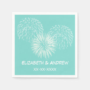Fireworks Aqua Robin Egg Background, Namn Monogram Pappersservett