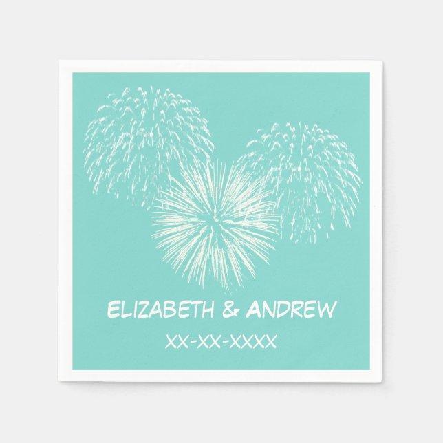 Fireworks Aqua Robin Egg Background, Namn Monogram Pappersservett (Framsidan)