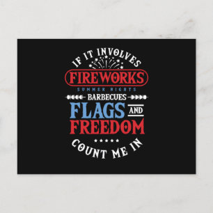 Fireworks Barbecues Flaggor Freedom Pyrotechnic Gi Vykort