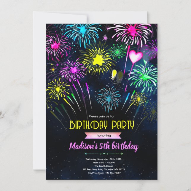 Fireworks Birthday party Invitation Inbjudningar (Framsida)